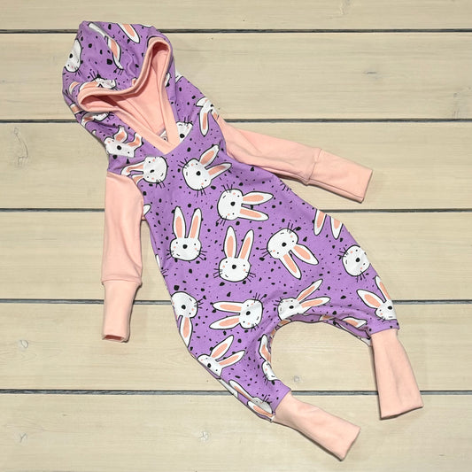 HOODED ROMPER LAVENDER BUNNIES